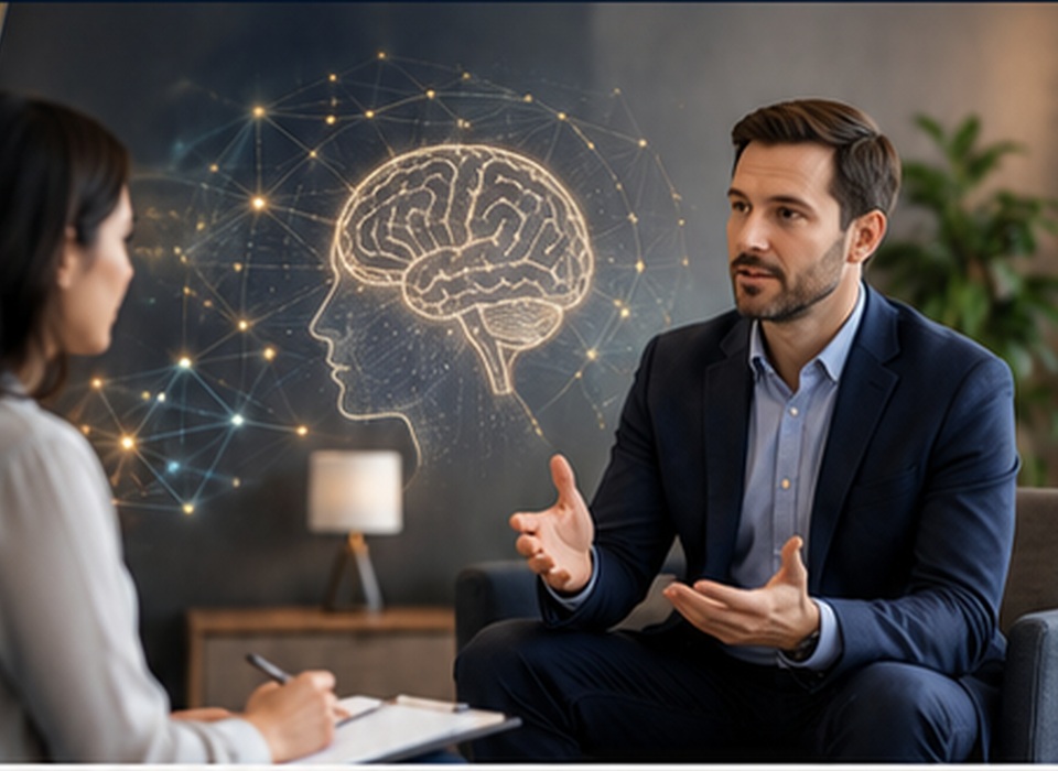 NLP coaching session with mind and neural network symbolism